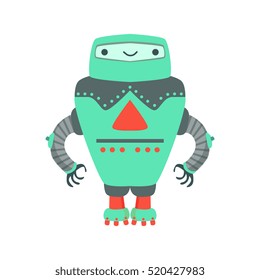 Grenn Giant Friendly Android Robot Character Vector Cartoon Illustration