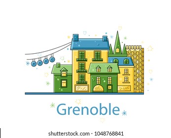 Grenoble. City icon in lines. The vector in the flat.