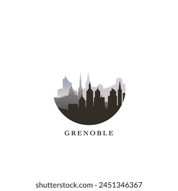 Grenoble cityscape, gradient vector badge, flat skyline logo, icon. France city round emblem idea with landmarks and building silhouettes. Isolated graphic