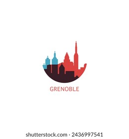 Grenoble cityscape skyline city panorama vector flat modern logo icon. France town emblem idea with landmarks and building silhouettes	