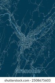 Grenoble, France blueprint map poster art