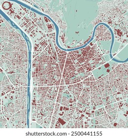 Grenoble map, France. City map, vector streetmap with buildings and roads, parks and rivers.