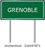 Grenoble road sign green vector illustration, French city