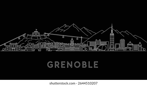 Grenoble Skyline Outline with France, Cityscape, and Vector.