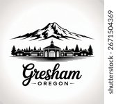 Gresham Skyline Silhouette — Scenic Oregon City with Mount Hood Views Vector Illustration