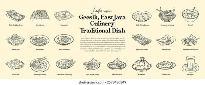 Gresik Culinary Traditional Dish Line art