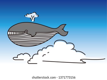 Greu whale flying in the sky. Vector. Illustrartion.