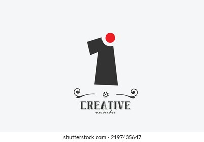 grey 1 number logo icon design with red dot. Creative template for business and company