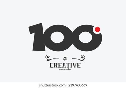 grey 100 number logo icon design with red dot. Creative template for business and company