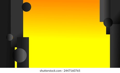 Grey 3d blocks with spheres over yellow orange gradient background