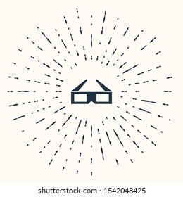 Grey 3D cinema glasses icon isolated on beige background. Abstract circle random dots. Vector Illustration