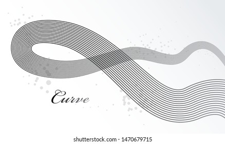Grey 3D lines in motion dimensional vector abstract background, elegant curvy light stripy design element, template for banner or poster and other ads.