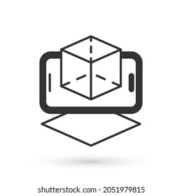 Icono de modelado 3d gris aislado en fondo blanco. Realidad aumentada o realidad virtual.  Vector