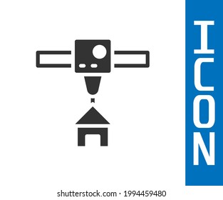 Grey 3D printer house icon isolated on white background. 3d printing.  Vector