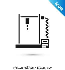 Grey 3D printer icon isolated on white background.  Vector Illustration