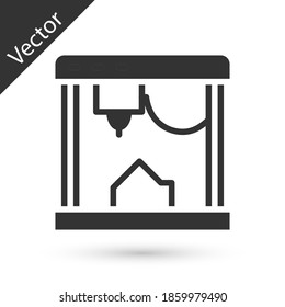 Grey 3D printer icon isolated on white background. Vector.