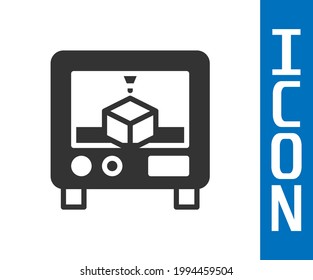 Grey 3D printer icon isolated on white background. 3d printing.  Vector