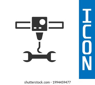 Grey 3D printer wrench spanner icon isolated on white background. 3d printing.  Vector