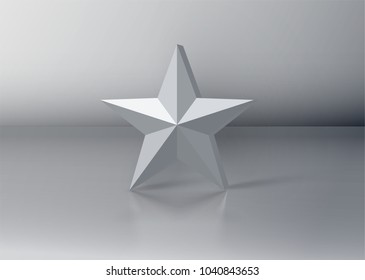 Grey 3D star on grey background, vector illustration