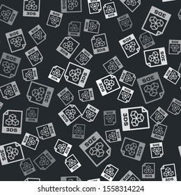 Grey 3DS file document. Download 3ds button icon isolated seamless pattern on black background. 3DS file symbol.  Vector Illustration