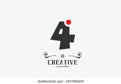 grey 4 number logo icon design with red dot. Creative template for business and company