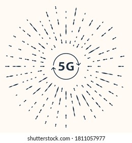 Grey 5G new wireless internet wifi connection icon isolated on beige background. Global network high speed connection data rate technology. Abstract circle random dots. Vector.