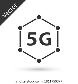 Icono de conexión WiFi inalámbrica gris 5G aislado en fondo blanco. Tecnología de velocidad de datos de conexión de alta velocidad de red global. Vector.