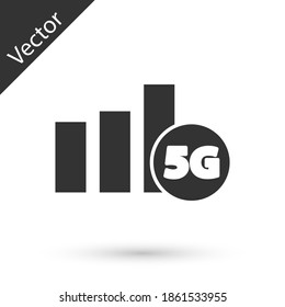 Grey 5G new wireless internet wifi connection icon isolated on white background. Global network high speed connection data rate technology. Vector.