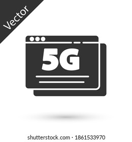 Icono de conexión WiFi inalámbrica gris 5G aislado en fondo blanco. Tecnología de velocidad de datos de conexión de alta velocidad de red global. Vector.