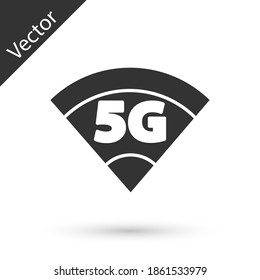 Grey 5G new wireless internet wifi connection icon isolated on white background. Global network high speed connection data rate technology. Vector.