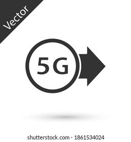 Icono de conexión WiFi inalámbrica gris 5G aislado en fondo blanco. Tecnología de velocidad de datos de conexión de alta velocidad de red global. Vector.