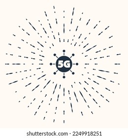 Icono de conexión wifi a Internet inalámbrico 5G gris aislado en color beige. Tecnología de velocidad de datos de conexión de alta velocidad de red global. Resumen de puntos aleatorios de círculo. Vector