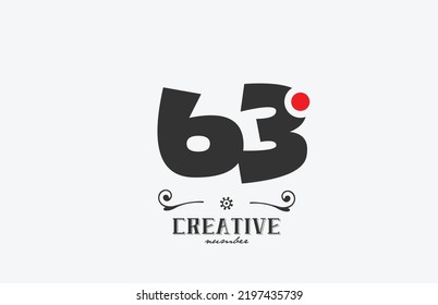 grey 63 number logo icon design with red dot. Creative template for business and company