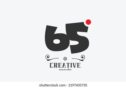 diseño de icono del logotipo de números 65 grises con punto rojo. Plantilla creativa para empresas y empresas