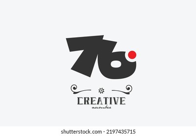 grey 76 number logo icon design with red dot. Creative template for business and company