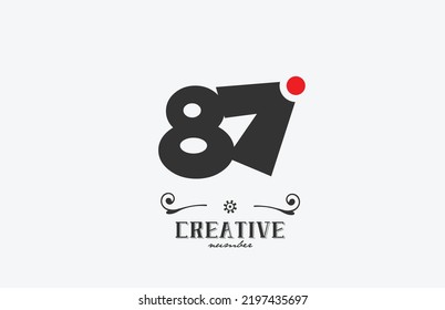 grey 87 number logo icon design with red dot. Creative template for business and company