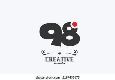 grey 98 number logo icon design with red dot. Creative template for business and company