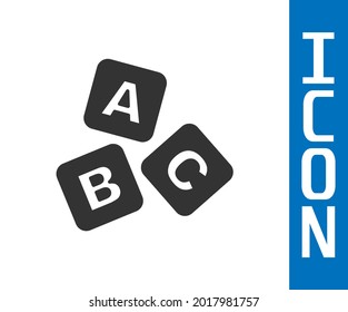 Grey ABC blocks icon isolated on white background. Alphabet cubes with letters A,B,C.  Vector