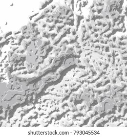 grey abstract 3D paper cut gravel pattern with different shades and white upper left corner, vector illustration