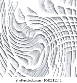 grey abstract 3D pattern with embossed  curved white lines, vector illustration