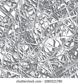 grey abstract 3d scribble pattern with crossed engraved lines and white highlights, vector illustration