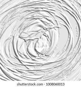 grey abstract 3D spiral circle pattern with irregular curved highlighted embossed lines, vector illustration