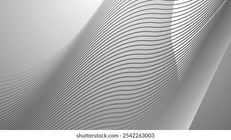 Fundo abstrato cinza com linhas de faixas de curva para fundo ou apresentação