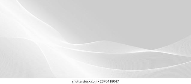 Grey abstract background design. Modern wavy line pattern (guilloche curves) in monochrome colors. Premium white stripe texture for banner, business backdrop. Luxury Horizontal vector template