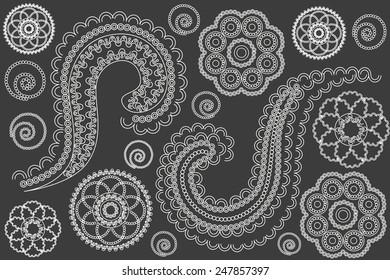 Grey abstract Background with flowers,ornaments and circles