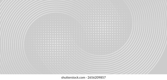 Fondo abstracto gris con Formas geométricas. Patrón moderno de líneas circulares. Diseño geométrico mínimo. Concepto futurista. Traje para la cubierta, cartel, Anuncio, folleto, cabecera, presentación, Web, volante