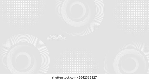 grey abstract background with glowing circles. Swirl circular lines element. Futuristic technology concept. Suit for banner, brochure, presentation, corporate, cover, poster, website
