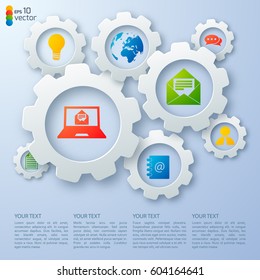 Grey abstract background with numerous business elements and text fields flat vector illustration