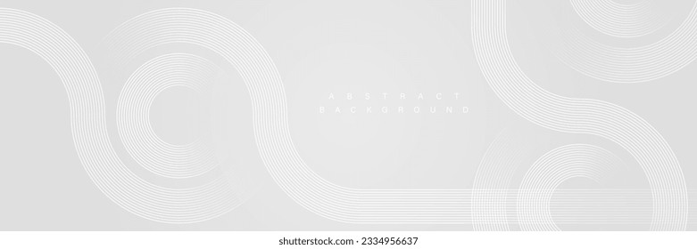 Grey abstract background with white circle lines. Geometric stripe line art design. Minimal lines pattern. Modern futuristic concept. Horizontal banner template. Suit for poster, cover, banner, web