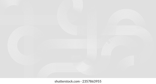 Grey abstract background with white circle lines. Geometric stripe line art design. Minimal lines pattern. Modern futuristic concept. Horizontal banner template. Suit for poster